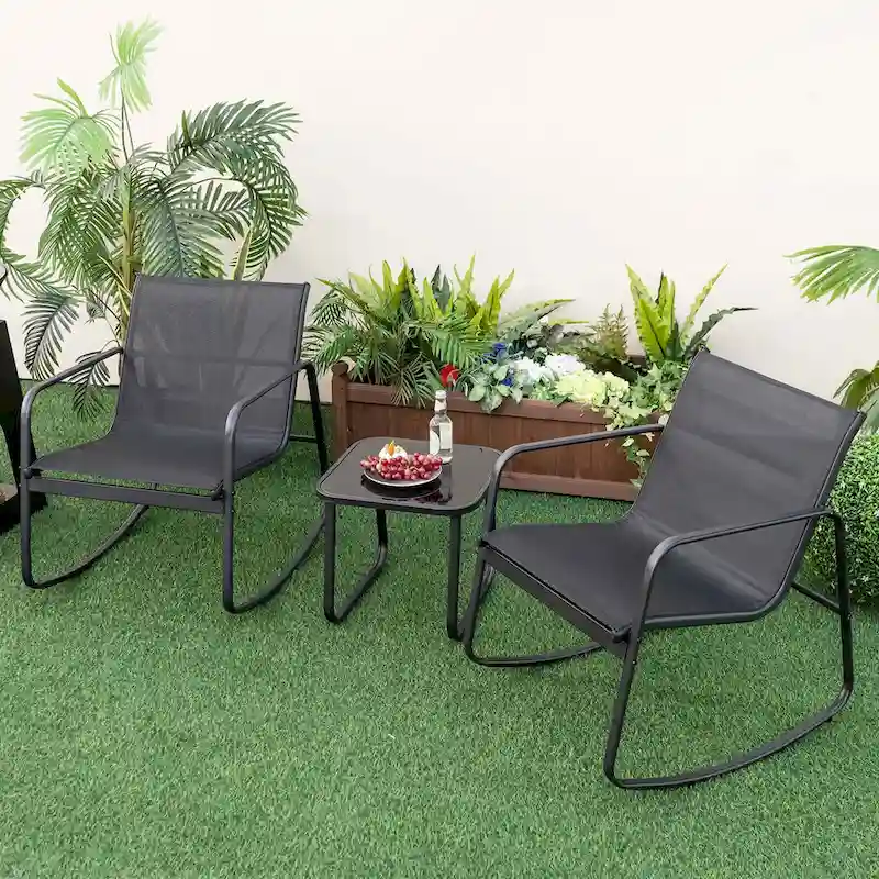 Costway 3 Piece Patio Rocking Set 2 Rocking Bistro Chairs & Glass-Top - See Details