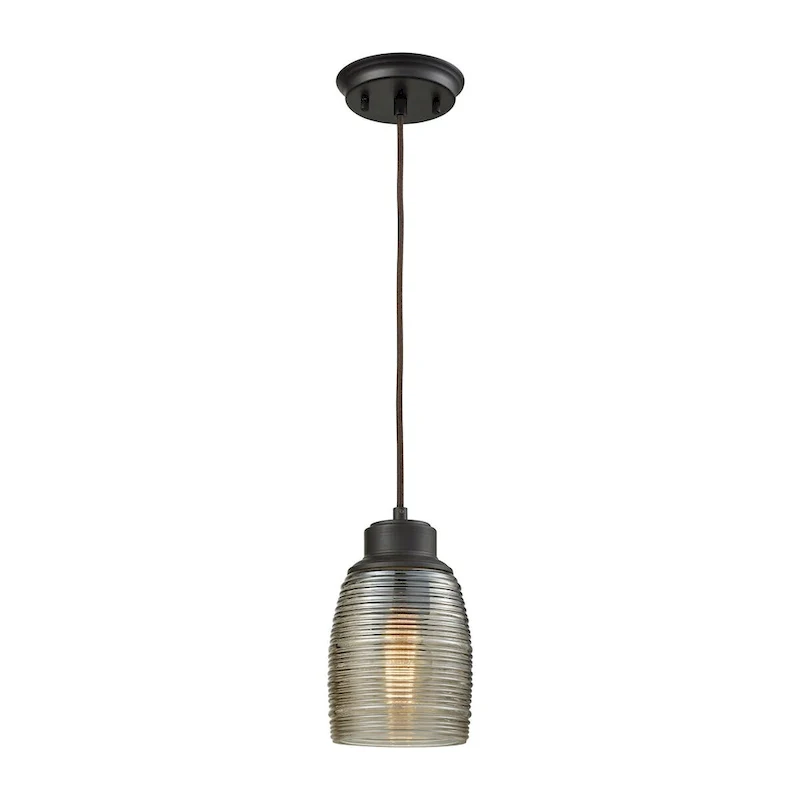 Elk Home Muncie Oil Rubbed Bronze With Spun Glass 1 Light Pendant