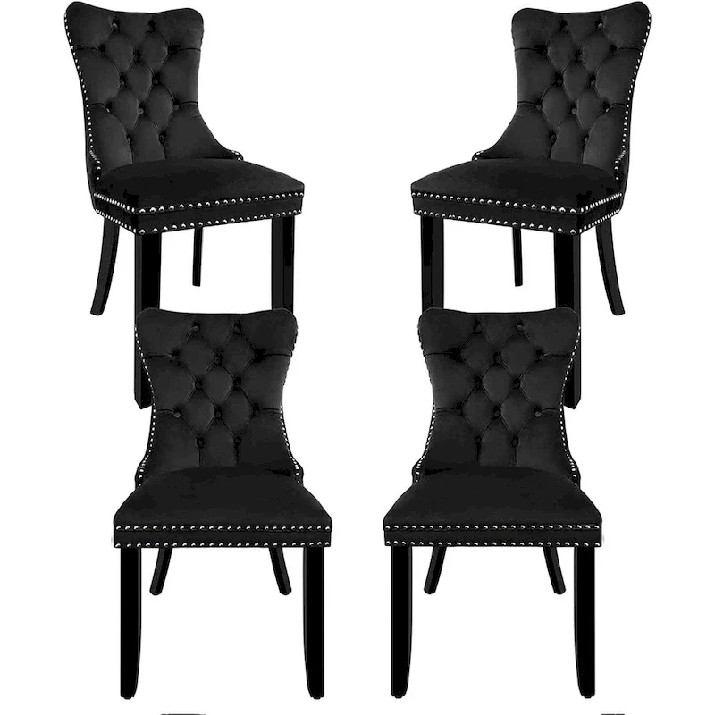 Dining Chairs Set of 6, Luxury Upholstered Velvet Kitchen Chairs Side Chair with Padded Seat Back and Solid Wood Legs