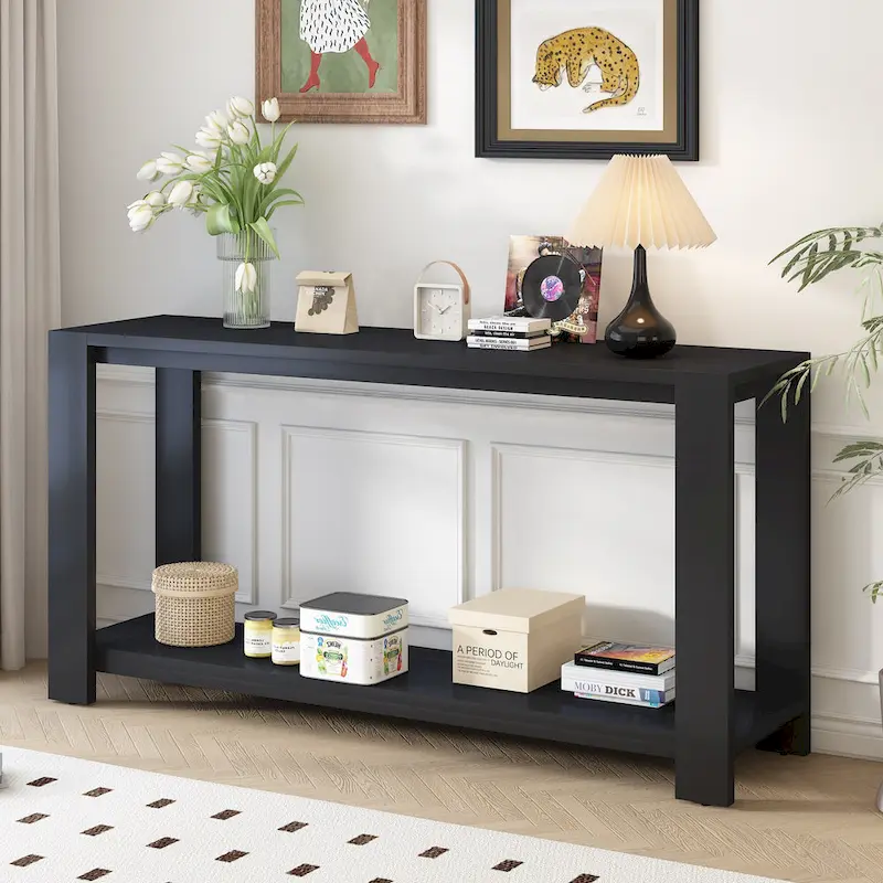 Narrow Long Entryway Console Table Side Table with Bottom Shelf