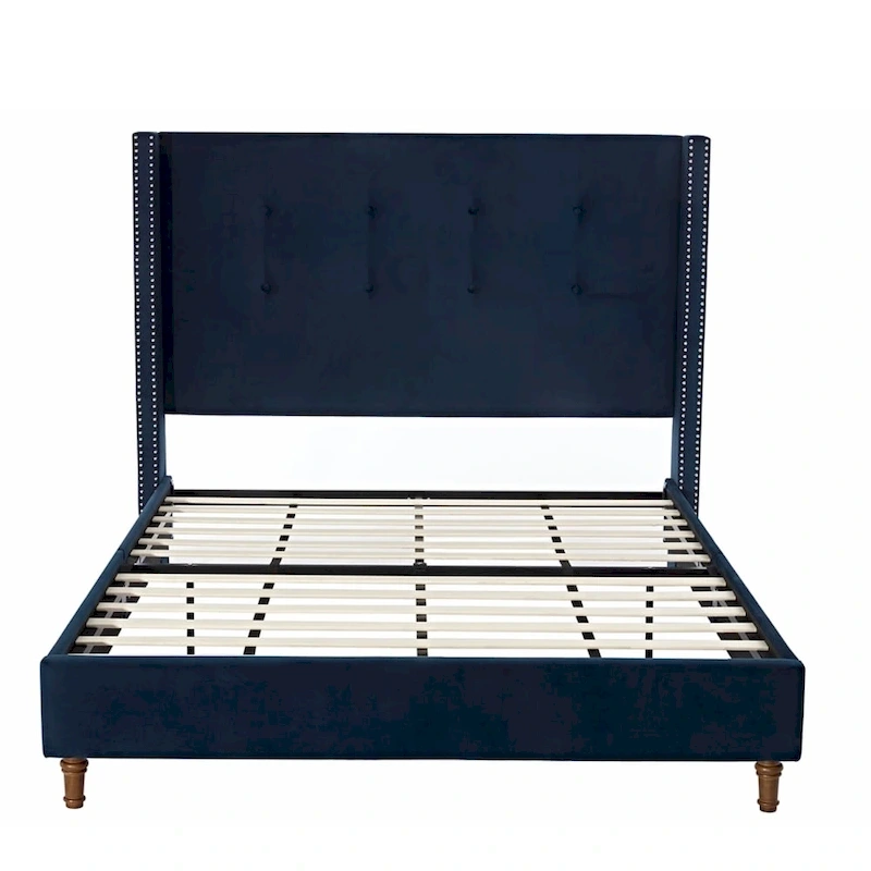 Upholstered Queen Bed with Nailhead Trim Wingback Headboard