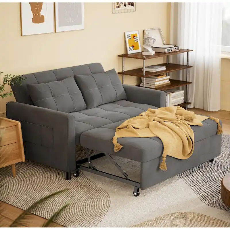 Grey Convertible Sleeper Loveseat with Pull-Out Bed