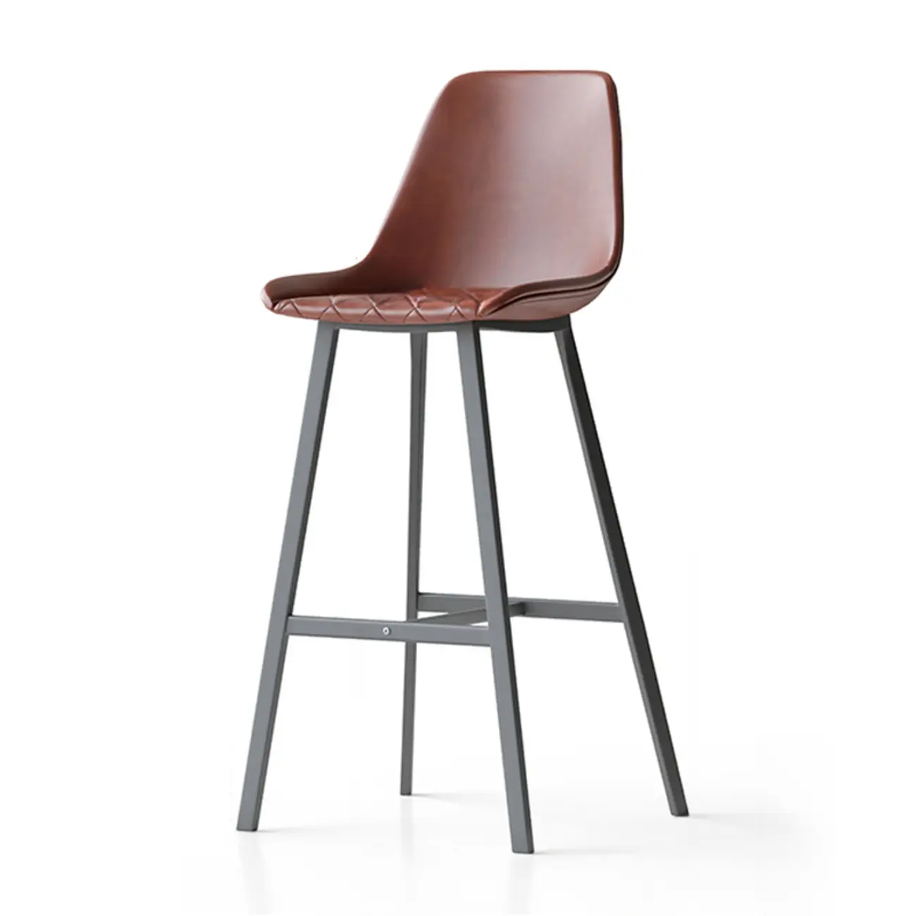 Mid-Century Modern Quilted Upholstered Leather Bar Stool