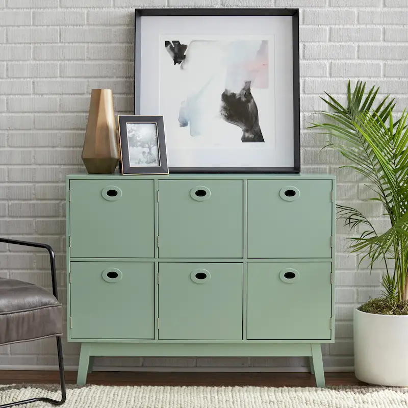 Mid-Century Modern 6-Door Storage Cabinet – Mint Green / White / Pink / Grey / Blue, Tapered Legs