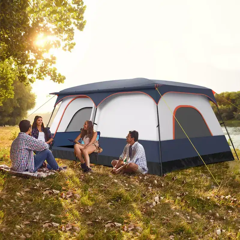 Costway 10-Person Camping Tent with Porch Large Family Cabin Tent w/ 2 Rooms 2 Doors