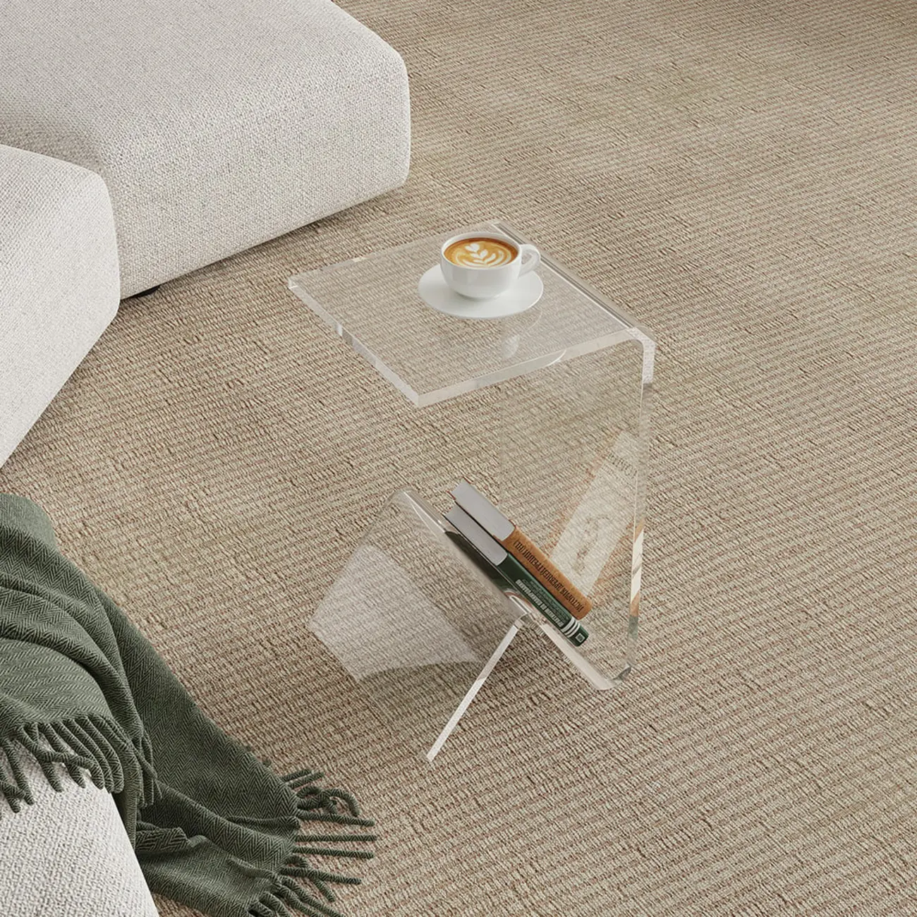 Abstract Acrylic C-shaped End Table in Black/Clear