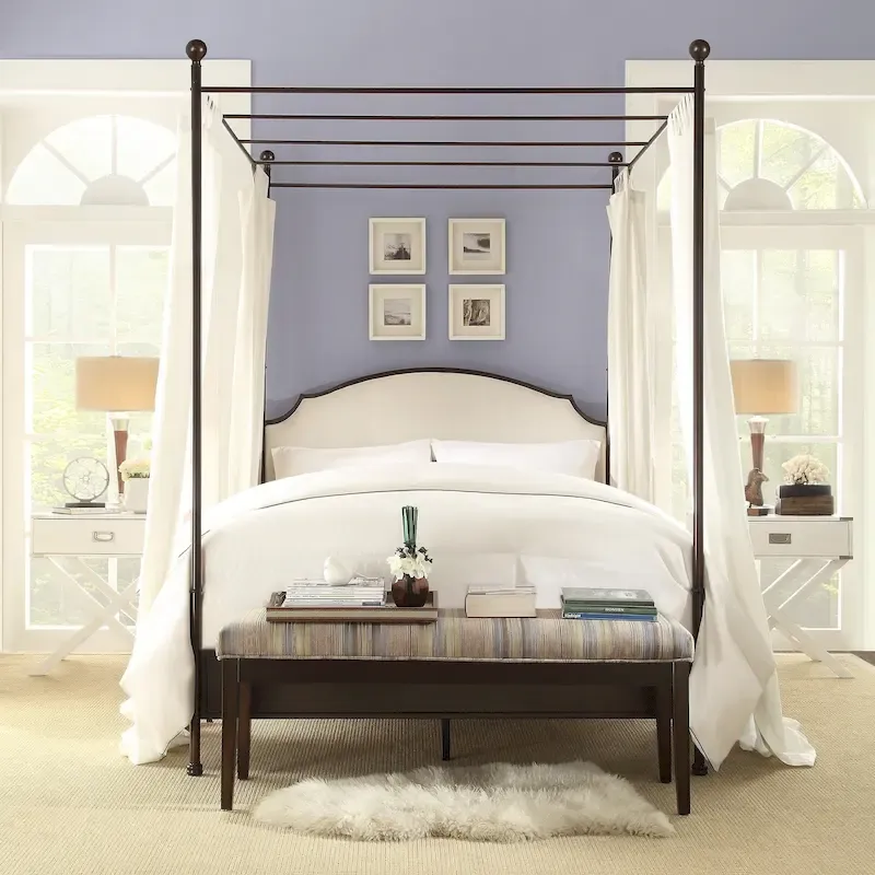 Cream Linen Canopy Poster Bed