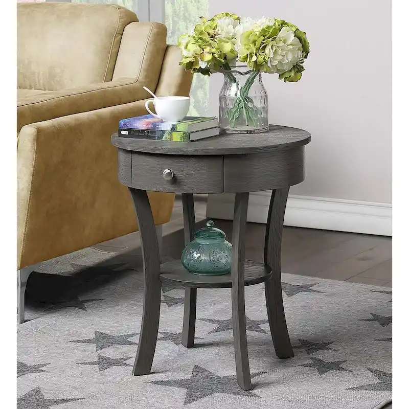 1-Drawer End Table with Shelf – Black / Espresso / White / Chestnut / Dark Grey / Natural / Driftwood / Cherry / Mahogany