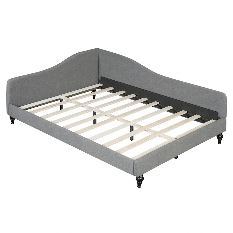 Beige L-Shaped Daybed with Wood Legs - Full