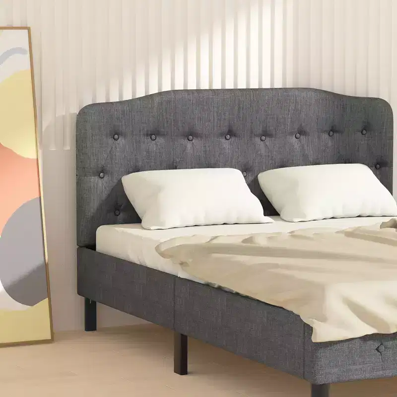 Costway Queen Upholstered Headboard Adjust Button Tufted Faux Linen