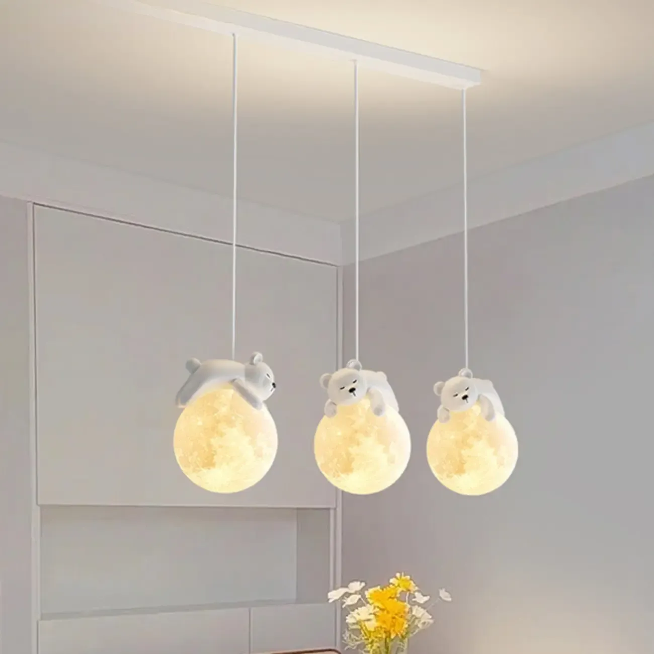 Kids Cute Bear-Moon LED Island Pendant Light
