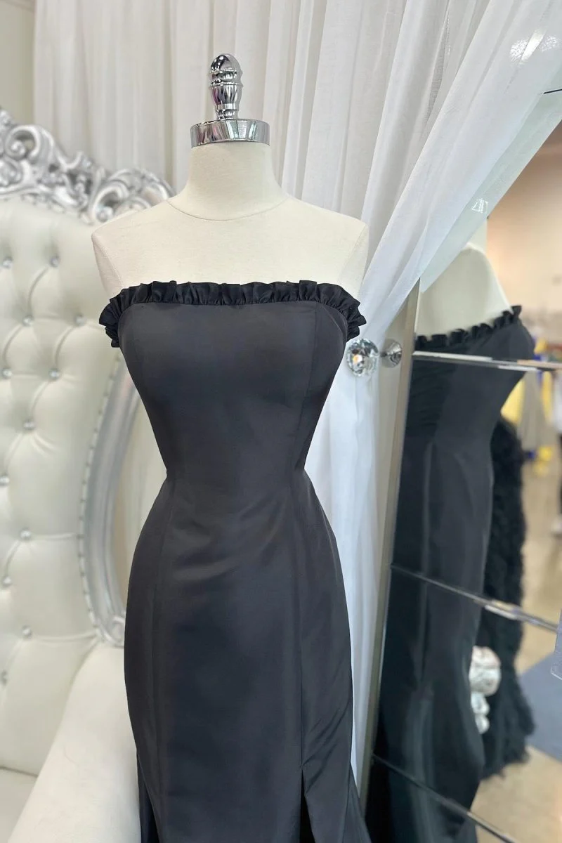 Strapless Maganta Ruffle Mermaid Slit Long Prom Dress