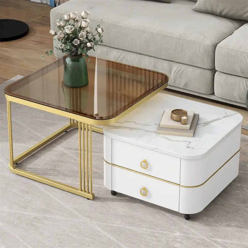 2-in-1 Square Nesting Coffee Table with Wheels