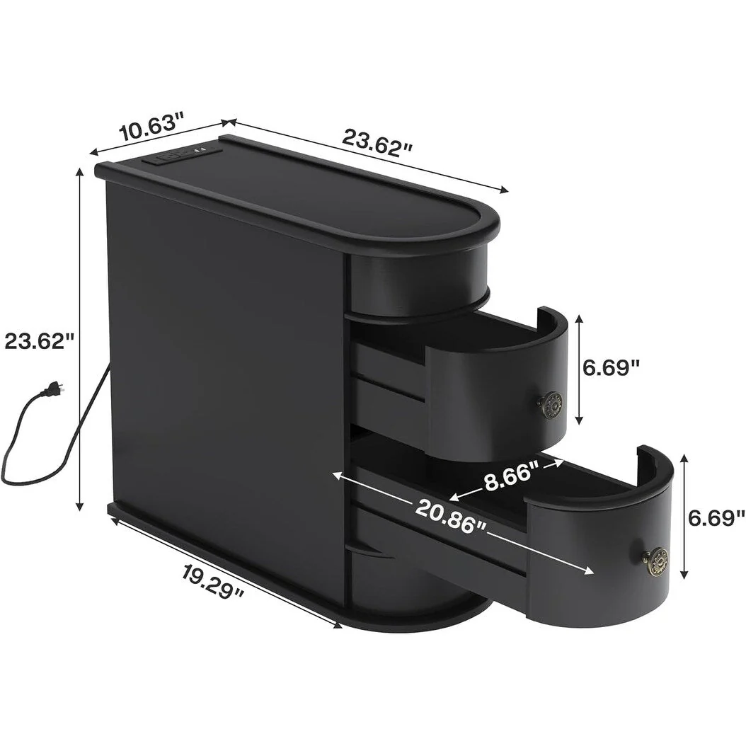 Solid Wood Chairside End Table, Two-Drawer Narrow Side Table Slim