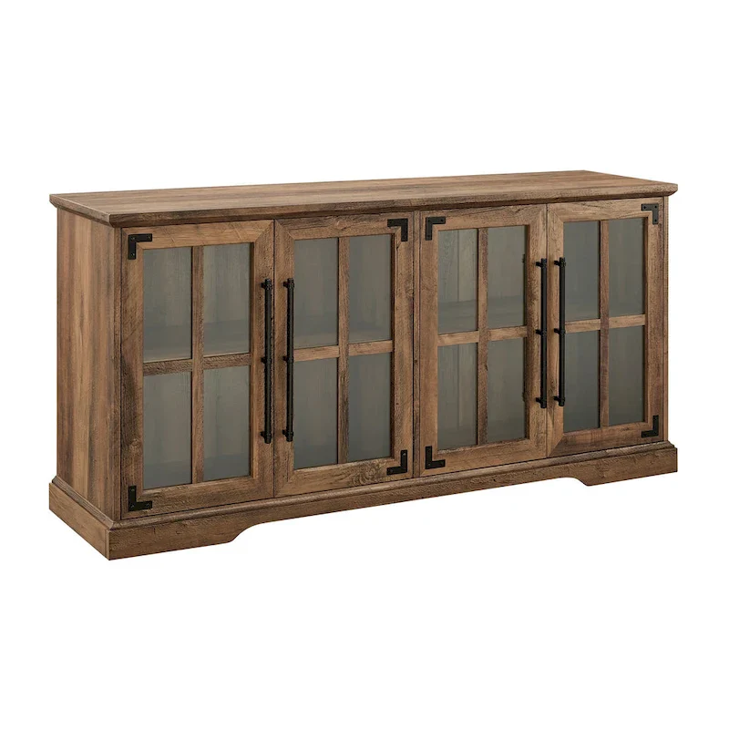 Oak Farmhouse Glass-Door TV Stand for TVs up to 65