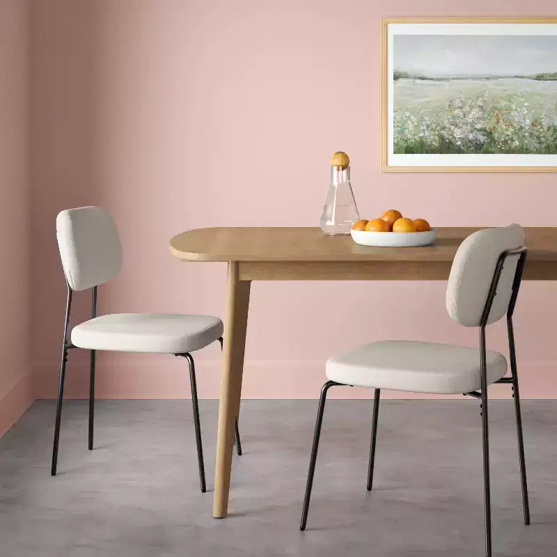 Set of 2 Upholstered with Metal Base Dining Chair Chairs Cream Boucle - Room Essentials™