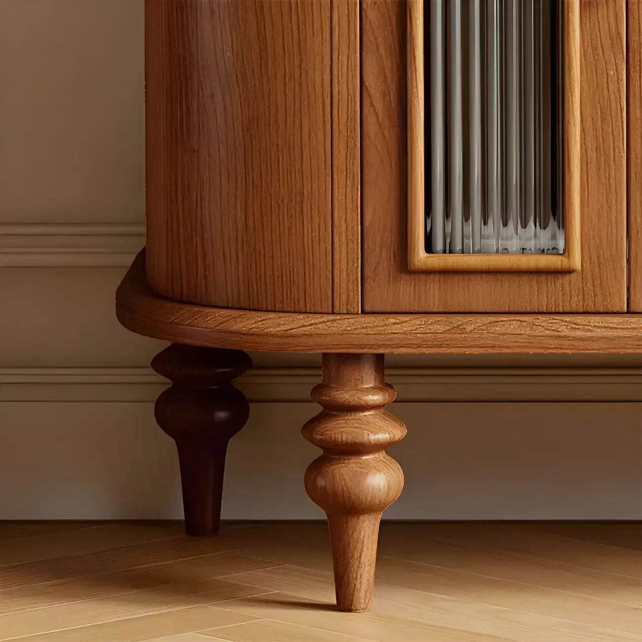 French Country Wooden Buffet Table with Cabinets