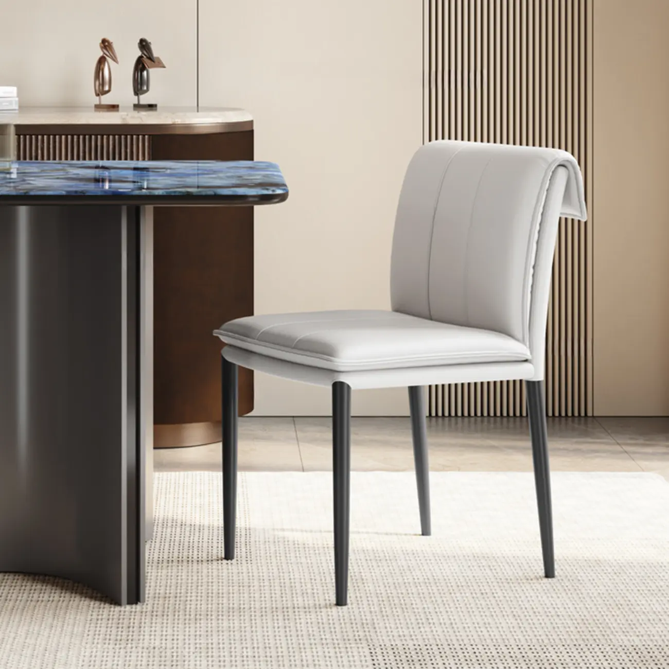 Modern Faux Leather Dining Chair with Alloy Legs