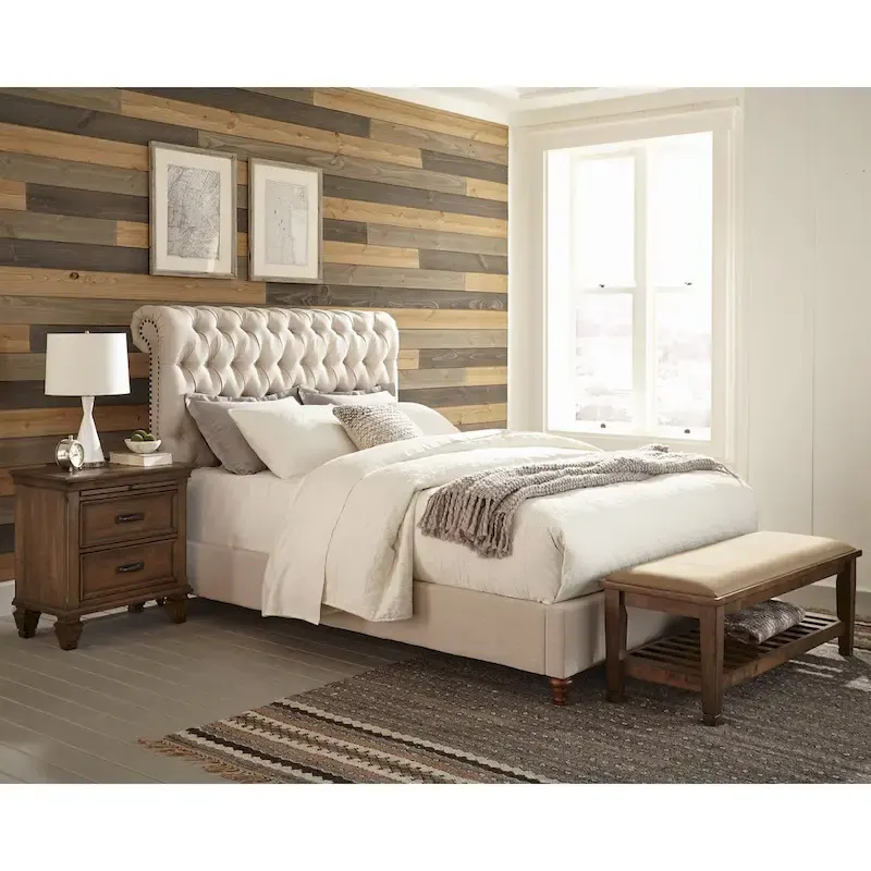 Clemence Beige and Burnished Oak 4-piece Panel Bedroom Set