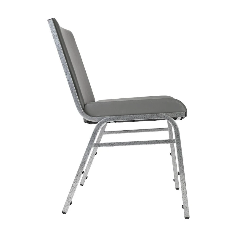 Heavy Duty Stackable Chairs Set of 4 - Gray Vinyl Padded Seat - 550 lb Capacity - 21D x 19.75W x 31.25H - Commercial Grade