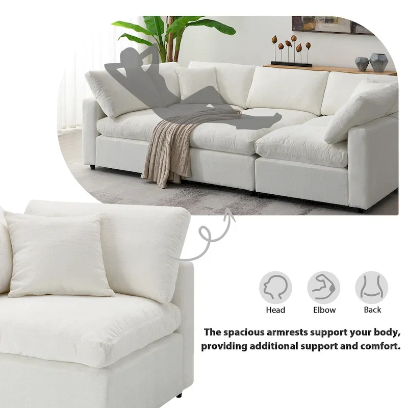 Modular Chenille Cloud Sofa Bed, Convertible U Shaped Sleeper Sofa