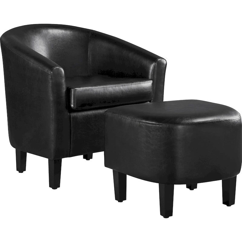 Accent Chair Faux Leather Club Chair and Ottoman Set