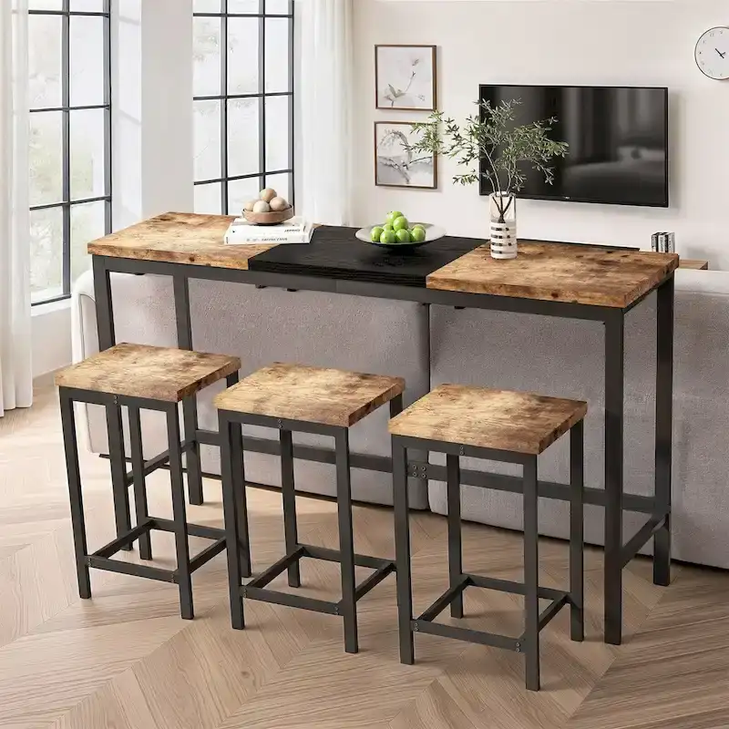 4-Piece Pub Set with Convenient Hanging Stool Design