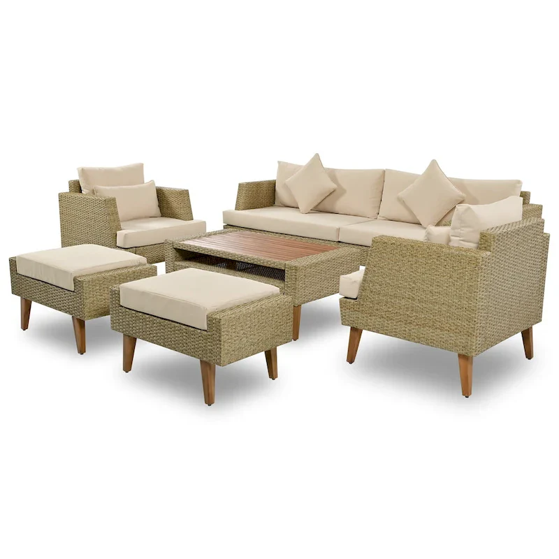 6-Pieces All Weather PE Wicker Sofa Set with Double Cushions