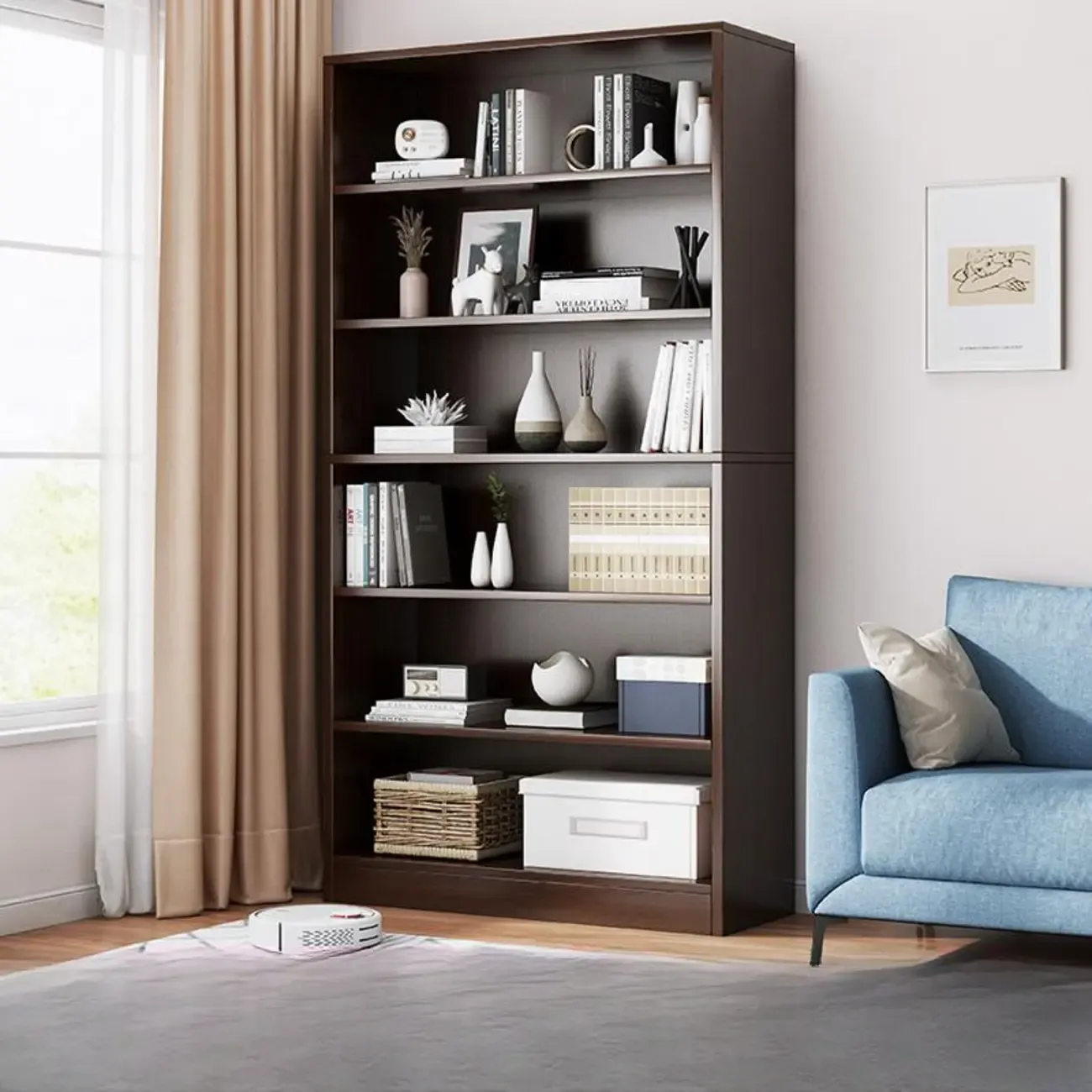 Modern Multi-Layer Brown Lumber Closed Back Bookcase