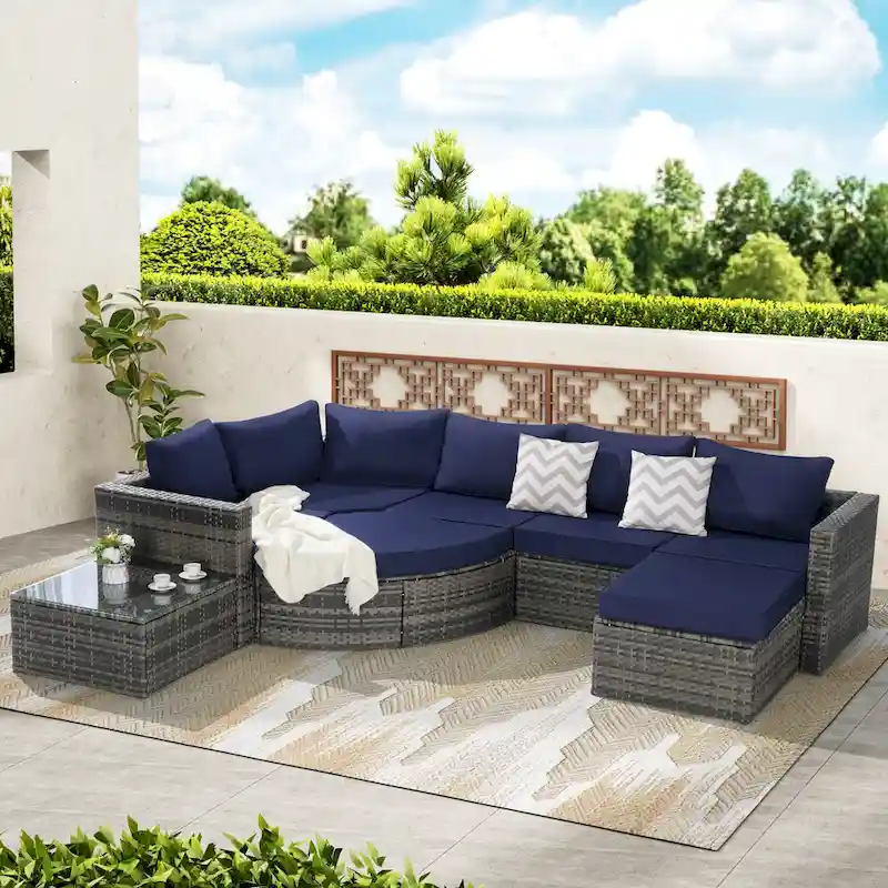 8-Piece Modular Sectional Sofa Set with Glass Table