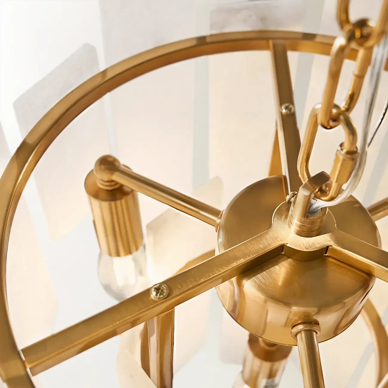 Natural Alabaster Chandelier with Gold Frame