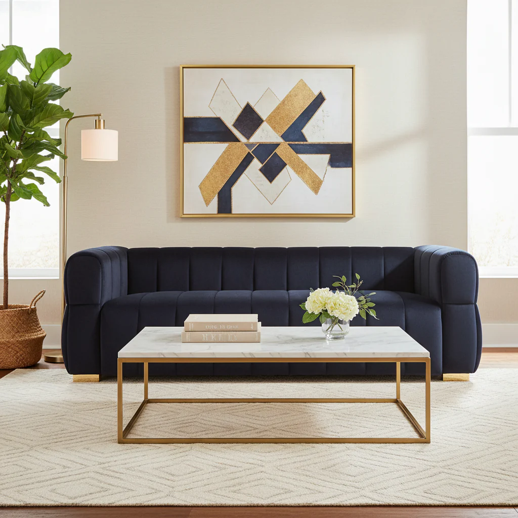 Velvet Tuxedo Arm Sofa