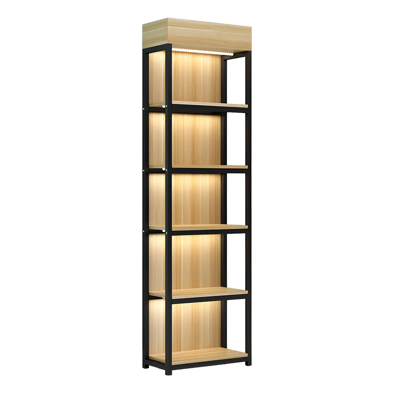 Modern Wood Open Multi-Shelf Large Display Cabinet
