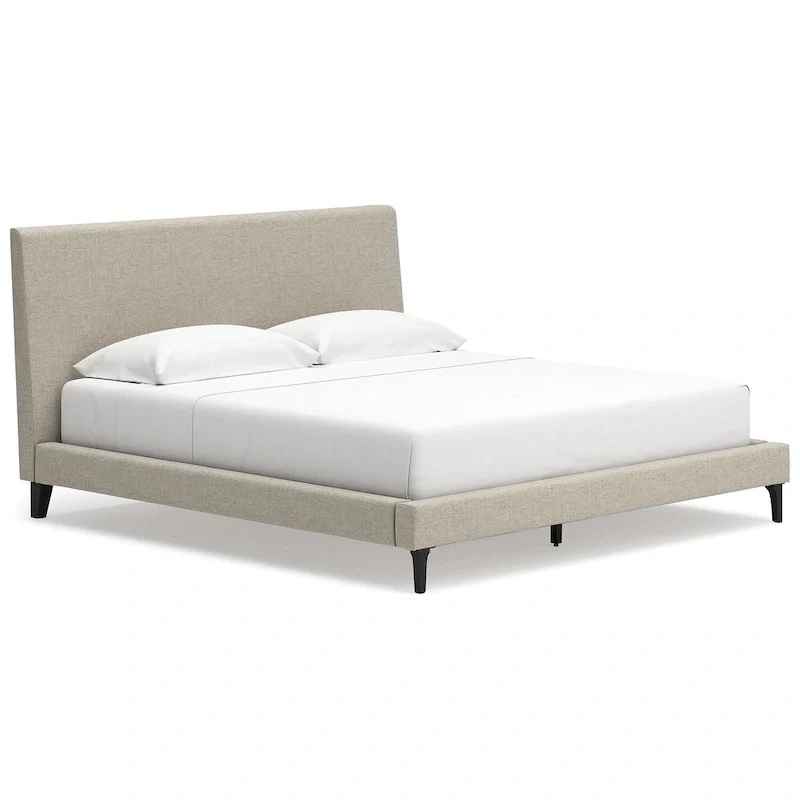 Light Gray King Upholstered Bed with Roll Slats