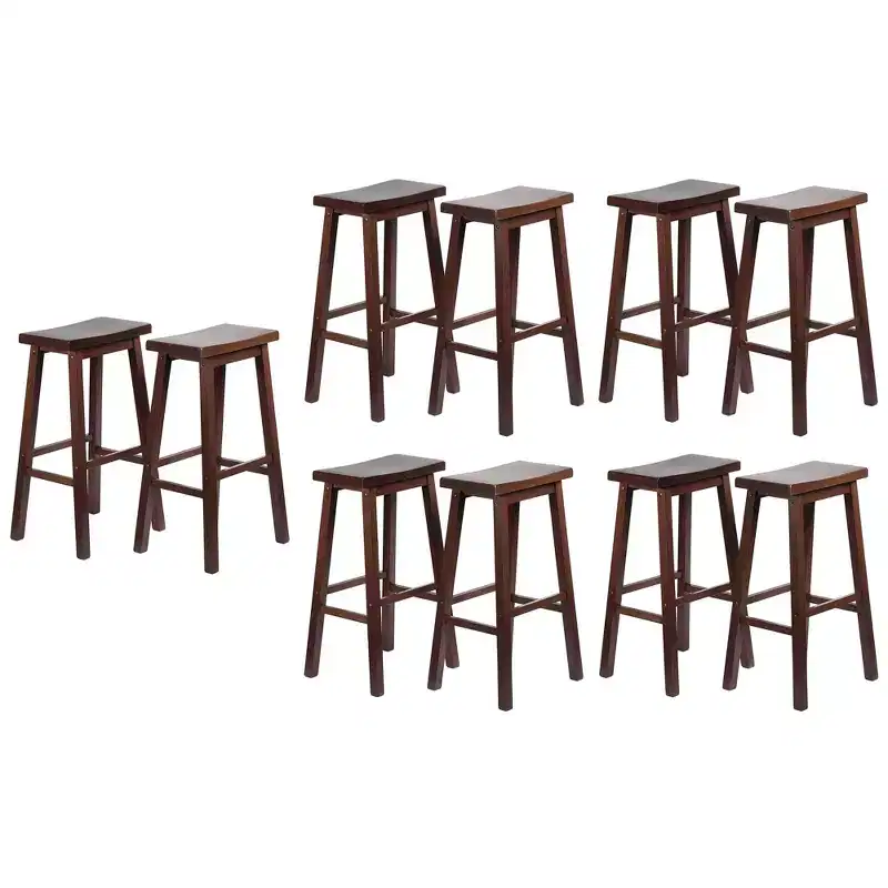 PJ Wood Classic Saddle Seat 29 Tall Kitchen Counter Stools, Walnut (Set of 10)