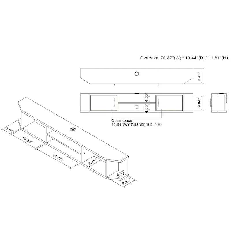 Mid-Century Modern 71-inch 4-Shelf Floating TV Console