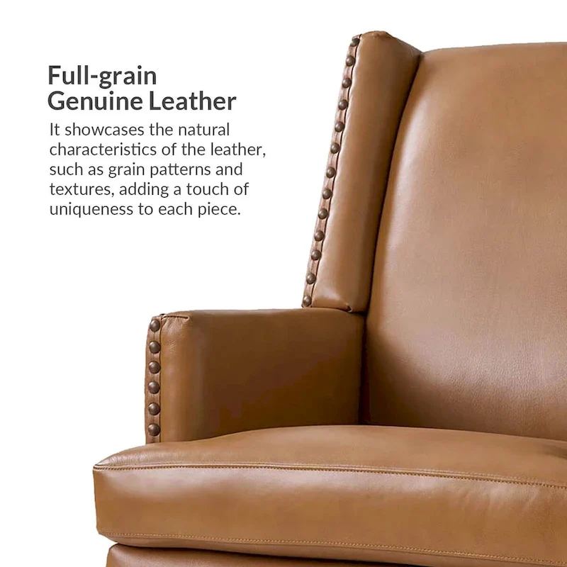 Lourdes Genuine Leather Armchair with Solid Wood Frame and Removable Seat Cushion,Set of 2 by