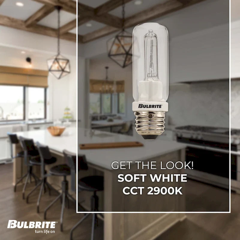 Bulbrite Pack of (4) 250 Watt 120V Dimmable T10 Halogen Mini Light Bulbs with Medium (E26) Base, 2900K Soft White Light