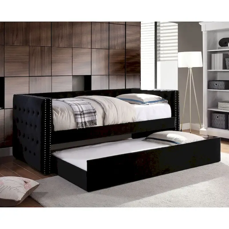 Gracewood Hollow Mokatsi Glam Tufted 2-Piece Daybed with Trundle Set