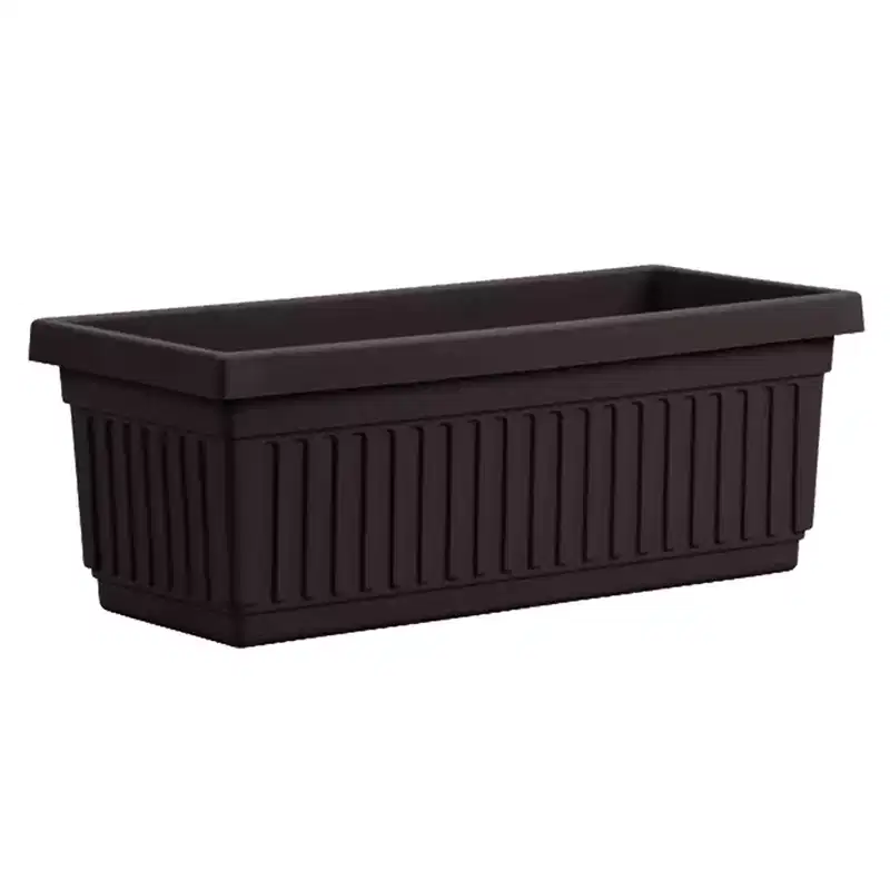 HC Companies 24 Inch Long Fluted Plastic Venetian Garden Window Container Planter Box for Flowers, Vegetables, or Succulents, Black (4 Pack)