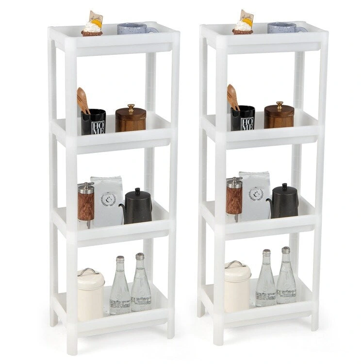 2 Packs 4-Tier Detachable Slim Storage Cart with Drainage Holes for Small Space-White - 14 x 9 x 39 (L x W x H)