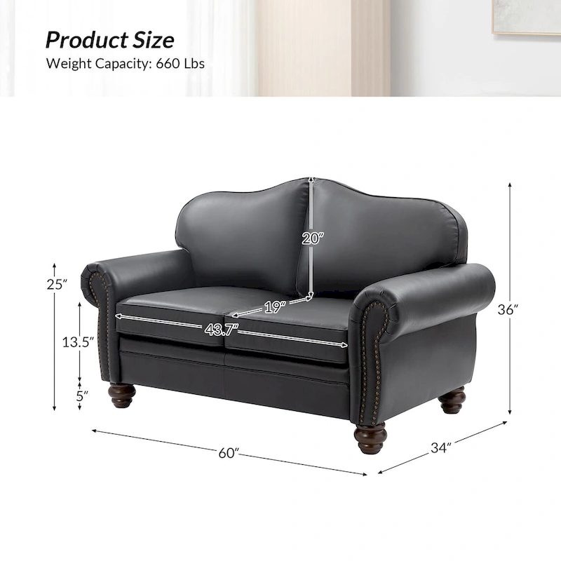 Angel Transitional Genuine Leather Sofa With Tufted Back by HULALA HOME