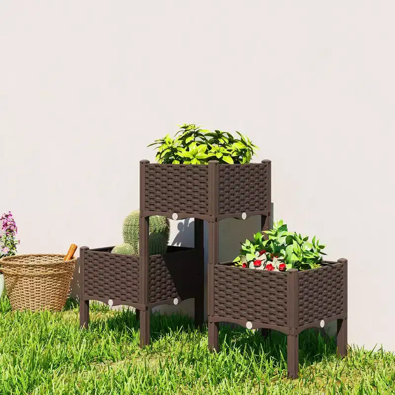 Outsunny Plastic Raised Garden Bed with Legs, Self Watering Elevated Planter Boxes with Drainage Holes and Plugs, Easy Assembly Outdoor Planter Box