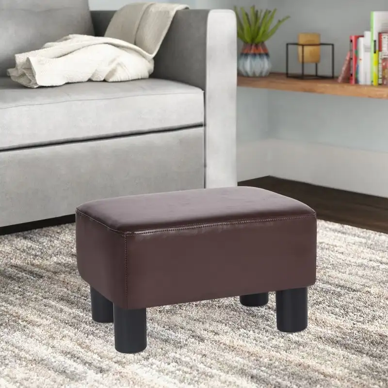 Rectangle PU Leather Footstool Ottoman – Black / Brown, Detachable Legs, Modern Style