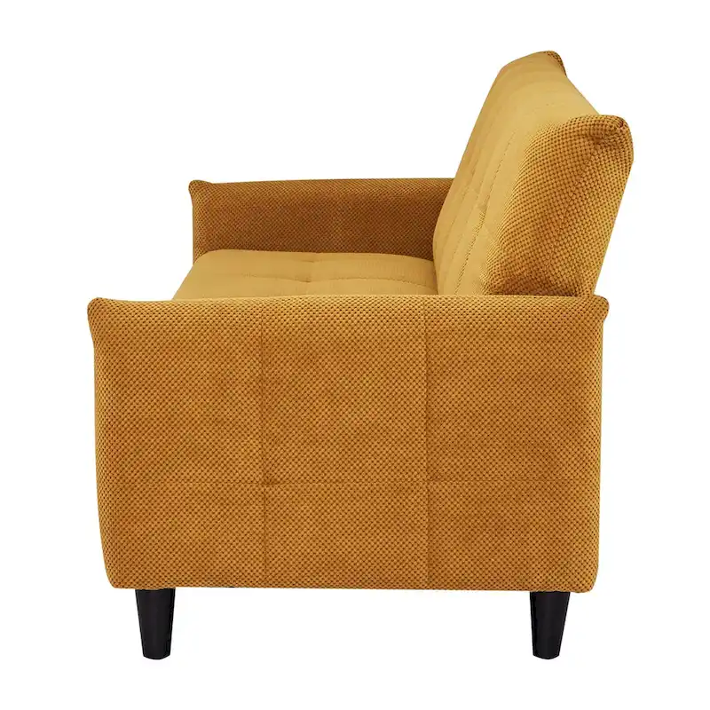 Mustard Fabric Sofa Bed, Square Tufted, Sleeps 2