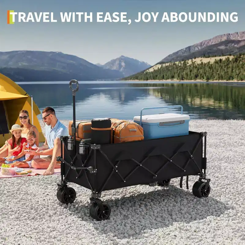 COZONY 52 Foldable Beach Wagon, 460 LBS Capacity, Terrain Collapsible Cart With Cup Holders