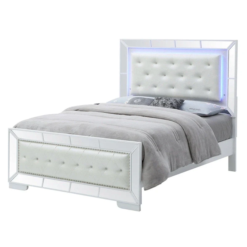 White Panel Bed with Silver Champagne Finish