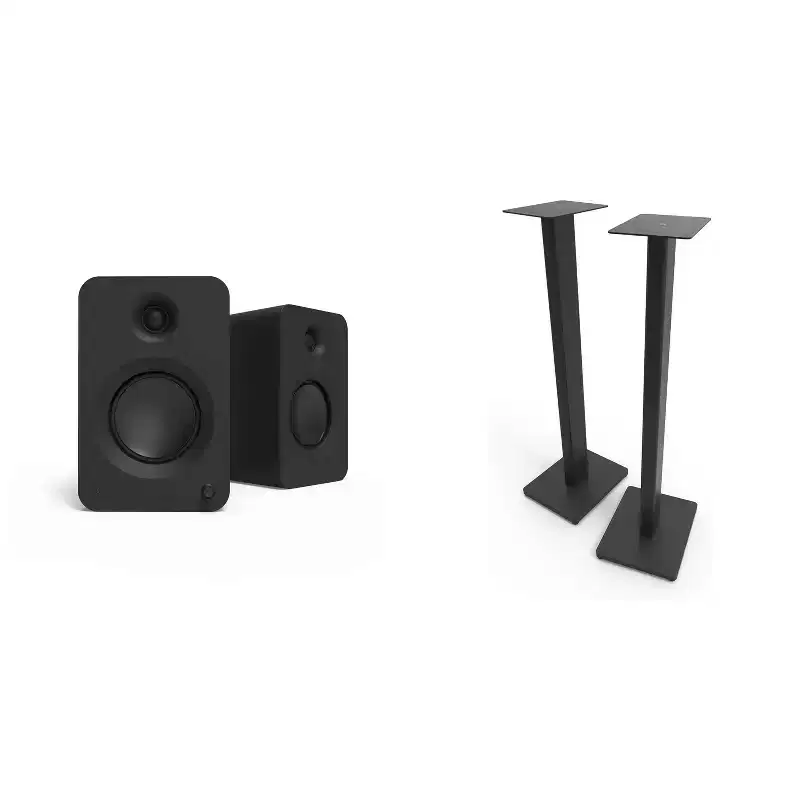 Kanto Ren Powered Speaker System - Black, and Kanto ST34 Speaker Stands- Black