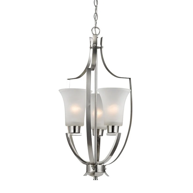 Elk Home Foyer Brushed Nickel With White Glass 3 Light Pendant