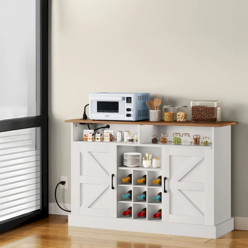 52 Farmhouse Coffee Bar Cabinet with Floating Shelf - 15.75 D x 52 W x 34 H